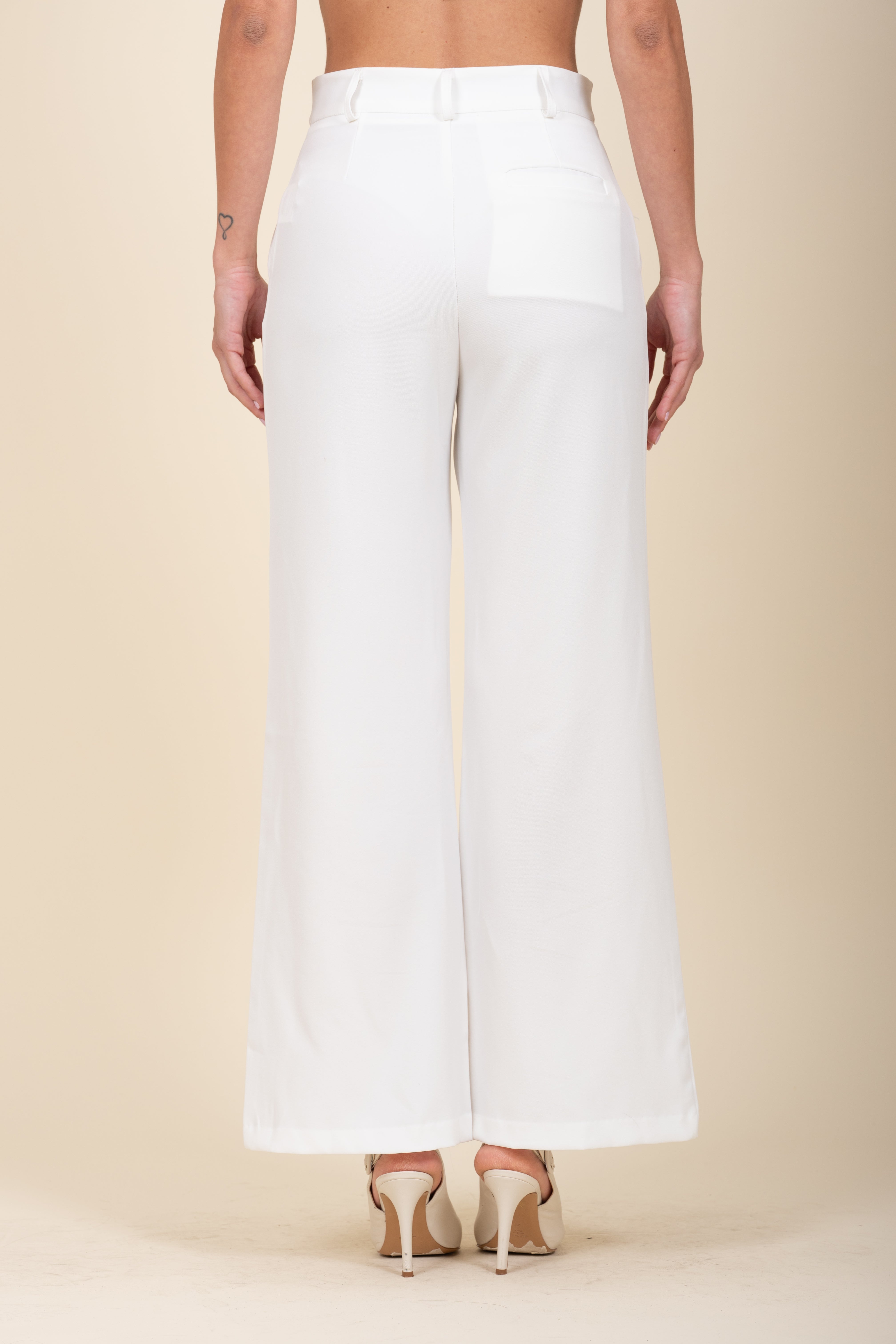 Wide White Viscose Trousers