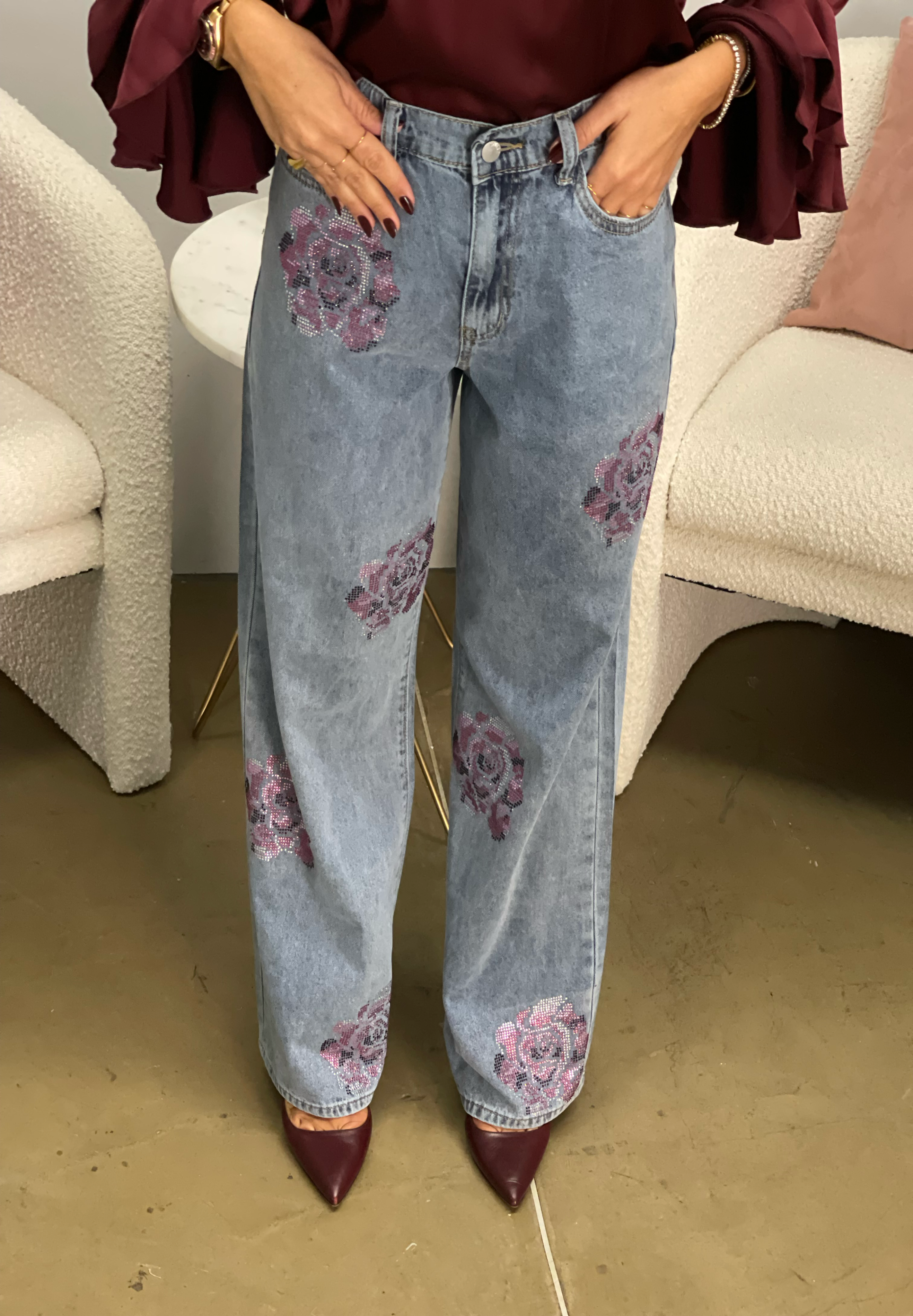 Jeans crystal rose