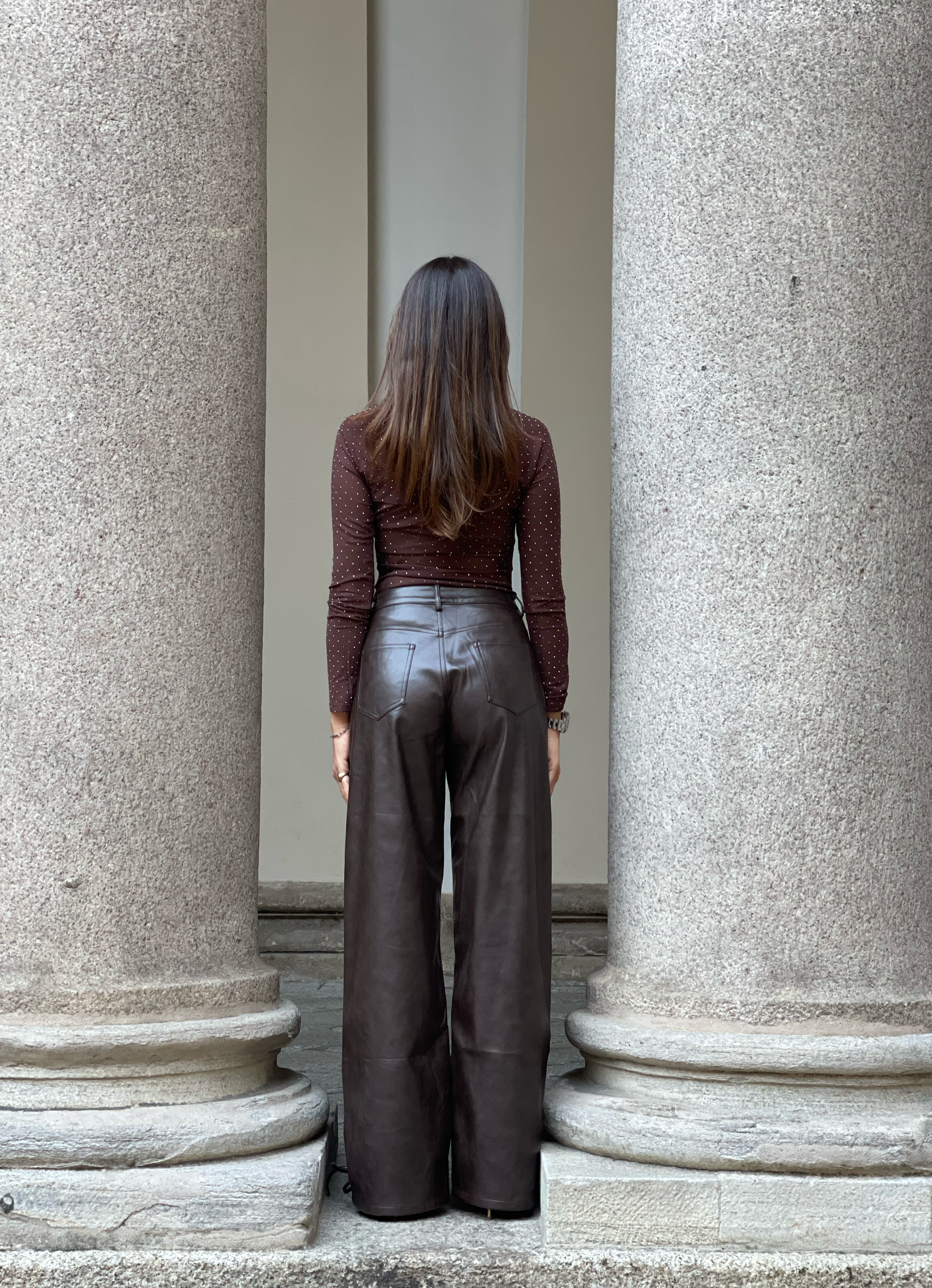 Pantaloni in Pelle Vegana Choco