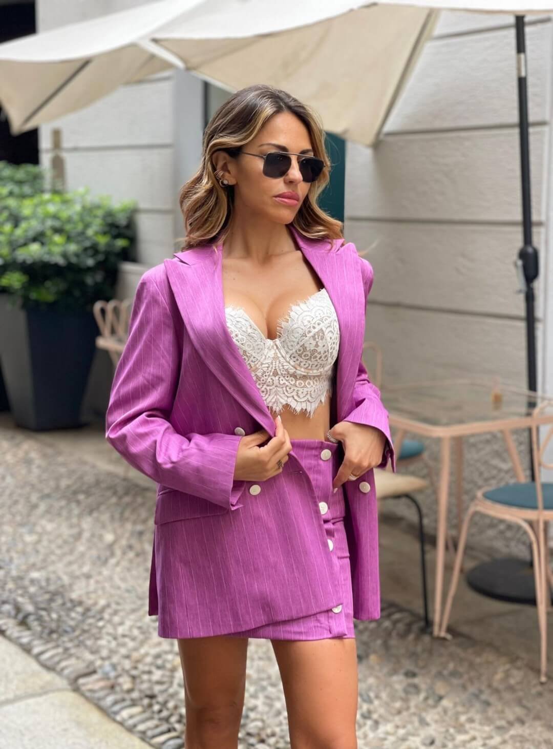 Light Purple Pinstripe Mini Skirt