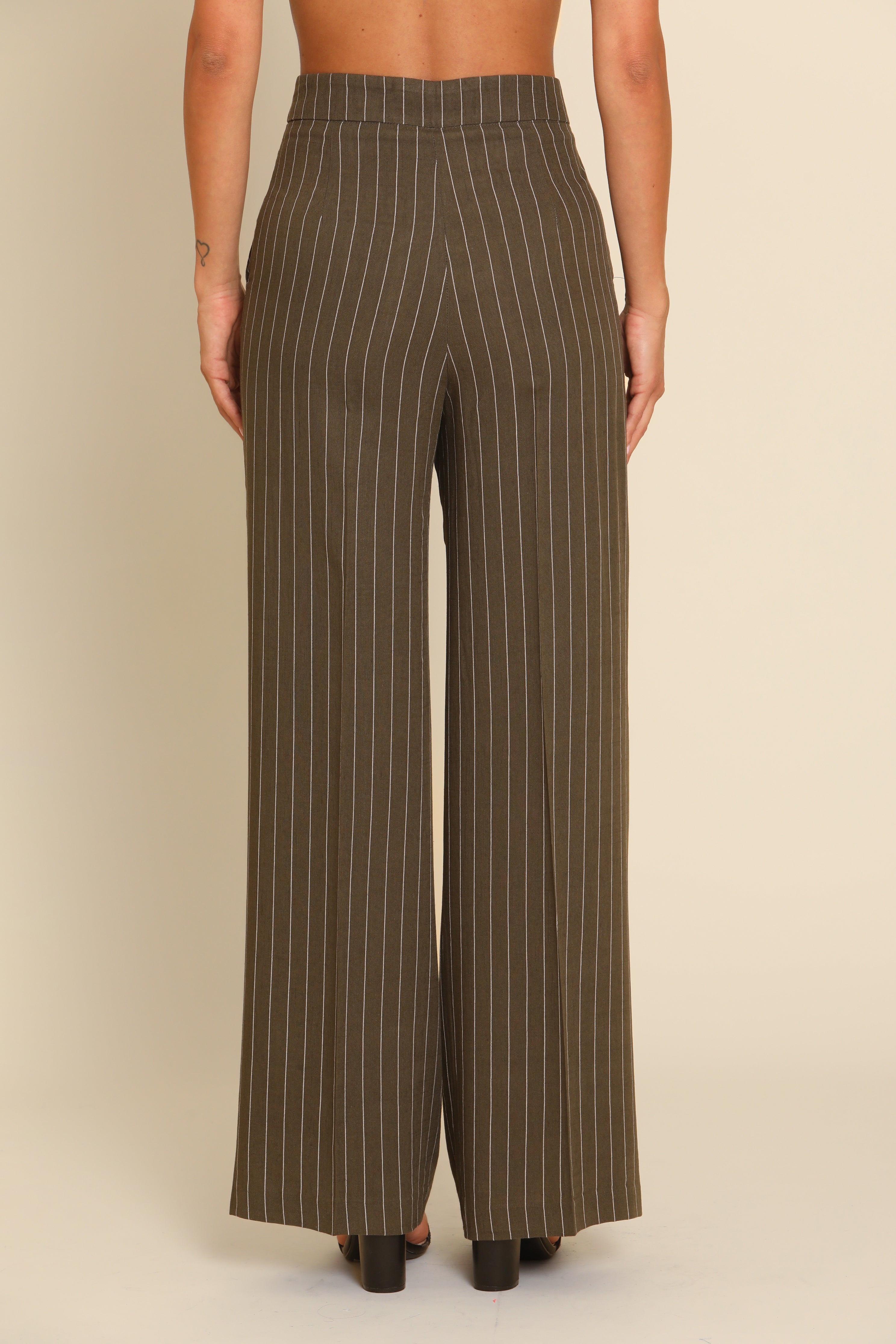 Sleeveless Pinstripe Suit with Belt